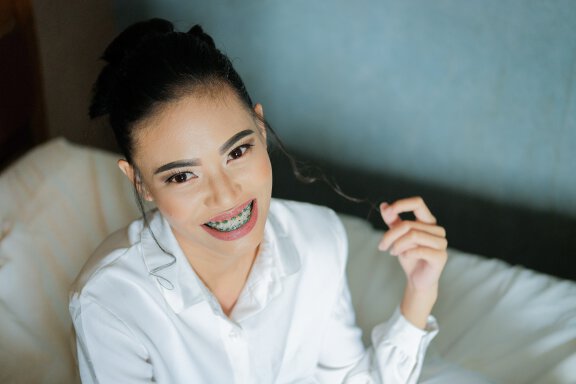 Smiling Girl with Metal Braces